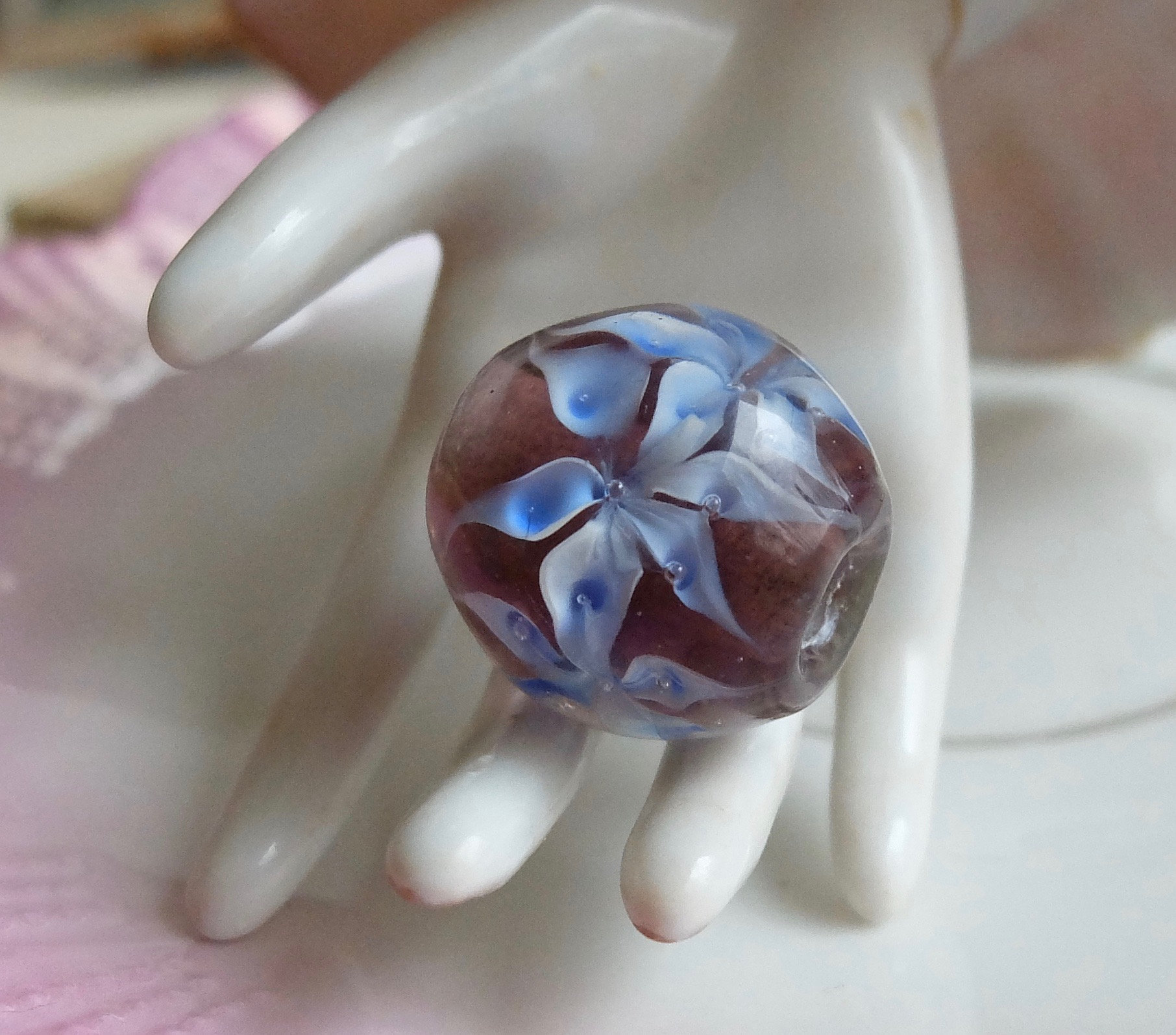 Purple Glass Lamp Work Bead Focal Flowers Trapped Air Bubble Etsy