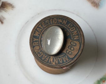 1 Antique Button Genuine Cats Eye Stone Sterling Metal