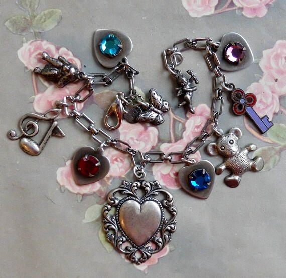 Vintage Bracelet Charms Hearts Silver Metal Valentine Horizon Jewelry  Company HJC New York 