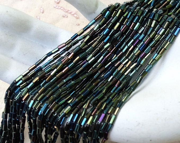 Antique Bugle Bead Iridescent Deep Olive Iris Full Hank Czech Etsy