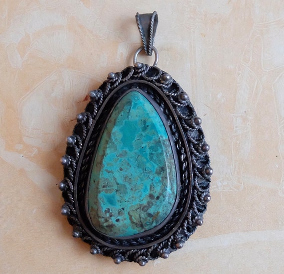 Vintage Turquoise Pin Pendant Hand Crafted Artisa… - image 5