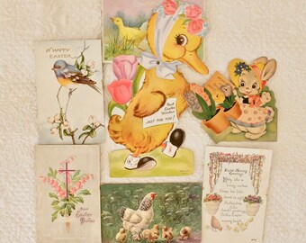 7 Vintage Easter Postcards with Chicks and Hens 1900s Two Greeting Cards