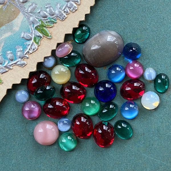 Vintage Cabochons Lot Destash Assortment Supply Glass Flatback