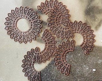 8 Vintage Brass Filigree Fan Shape Metal Connector Findings Supply