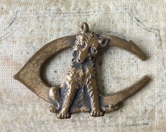Vintage Reuse Pin Letter C Dog Fox Animal Metal
