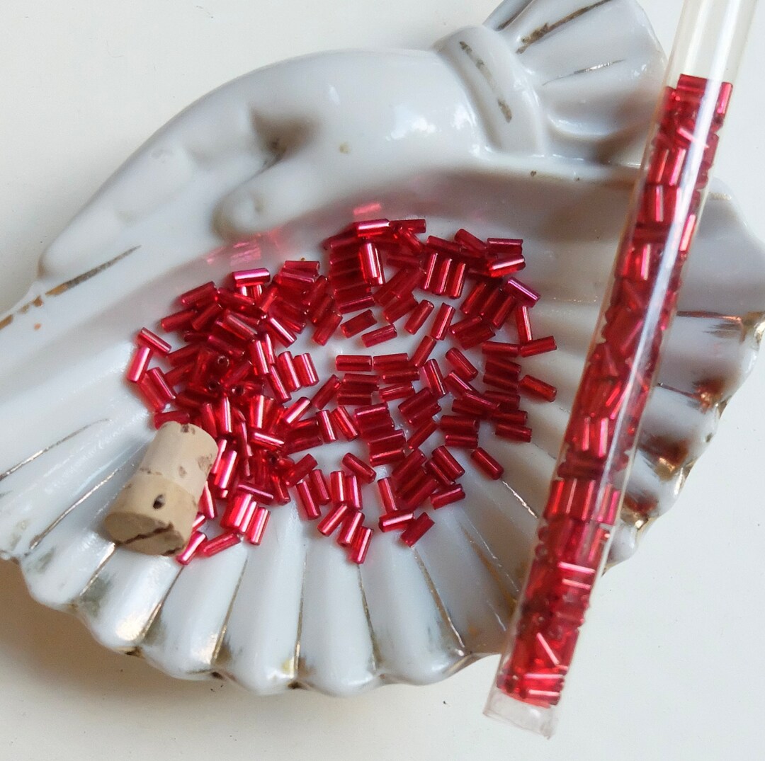 Vintage Bugle Beads Red Tube Cork Stopper Etsy