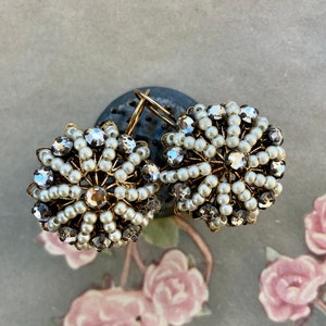 Vintage Earrings Pierced Filigree Seed Pearl Cluster Unsigned