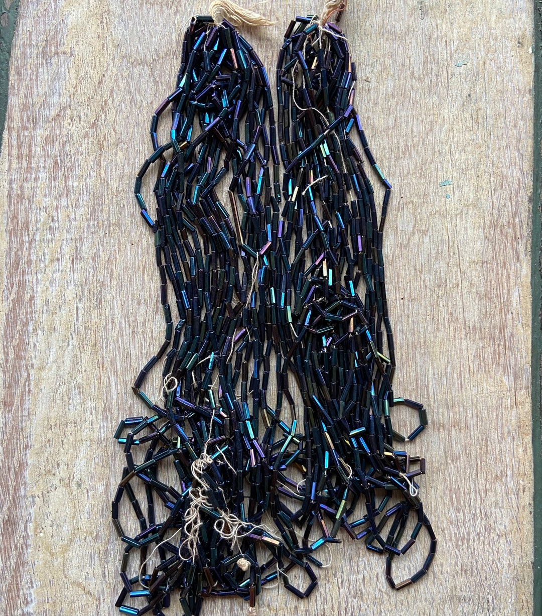 2 Hanks Antique Bugle Bead Iridescent Peacock Full Hank Czech Etsy