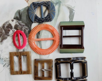 7 Vintage Buckle Celluloid Supply Lot