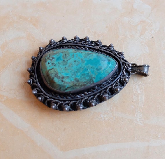 Vintage Turquoise Pin Pendant Hand Crafted Artisa… - image 4