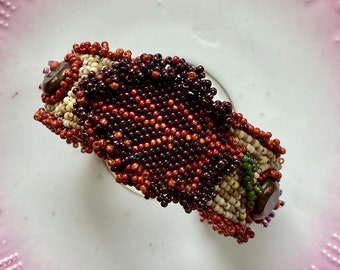 Artist Seed Bead Bracelet Cuff Handmade Hand Crafted OOAK Ultrasuede