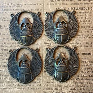 4 Vintage Brass Stampings Scarab Egyptian Charm Egyptian Revival