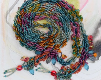Lariat Necklace Spiral Stitch Hand Beaded Necklace