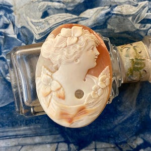 Lg Antique Shell Cameo Cabochon Italy Hand Carved Woman Profile