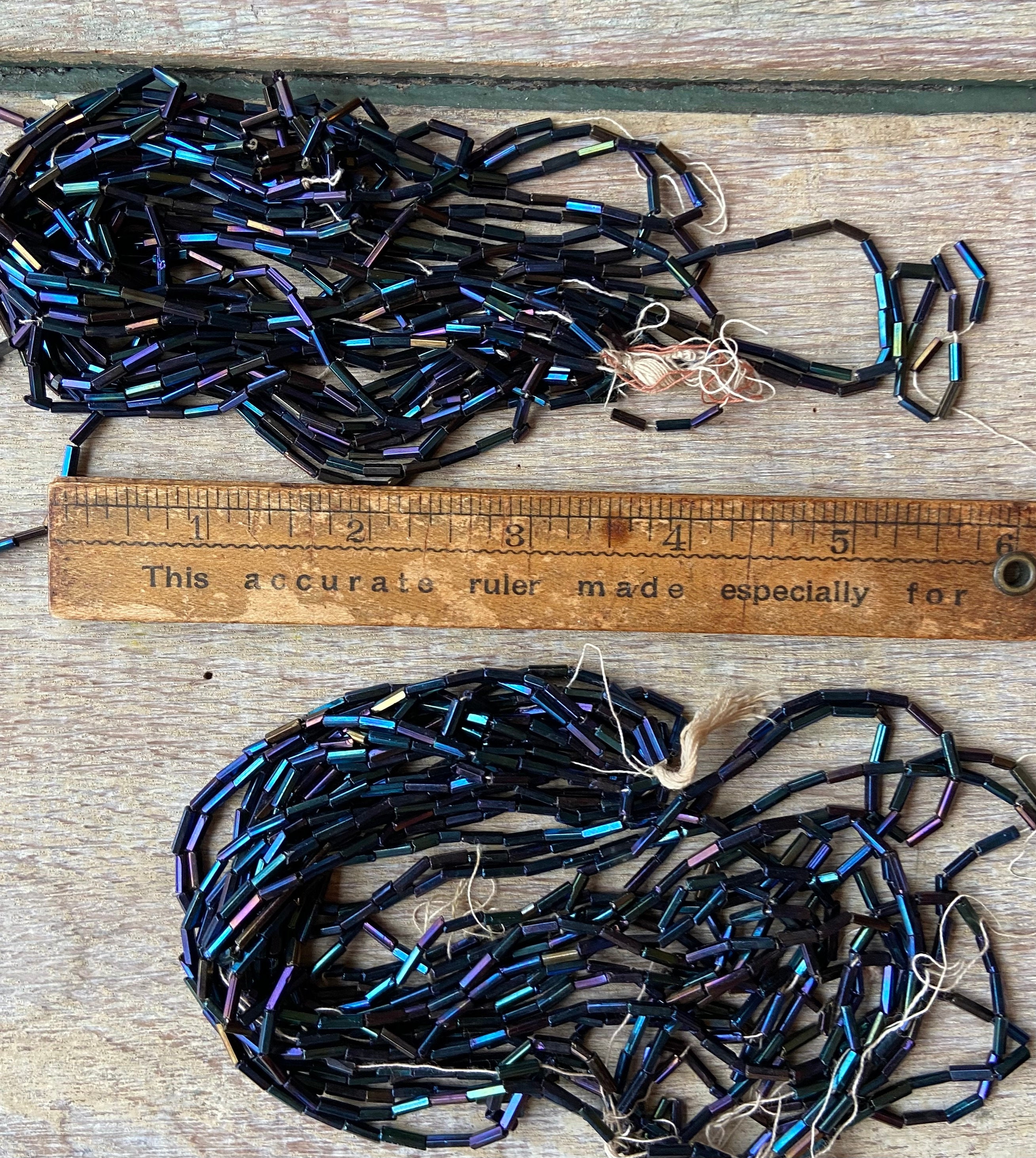 2 Hanks Antique Bugle Bead Iridescent Peacock Full Hank Czech Etsy