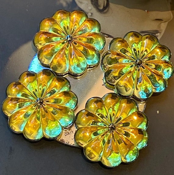 4 Swarovski Austrian Crystal Vintage Chandelier Vitrial Glass Flatback Flower Shaped Findings Rosette D S and Company