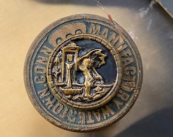 Antique Brass Button Cupid at the Well Picture Button