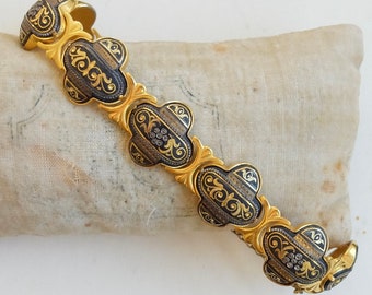 Vintage Bracelet Damascene Gold Metal Links