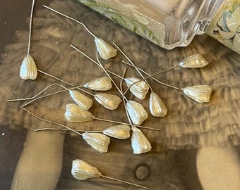 20 Vintage Glass Petal Pearlized Head Pins Czechoslovakia Finding Pearl Coated Glass