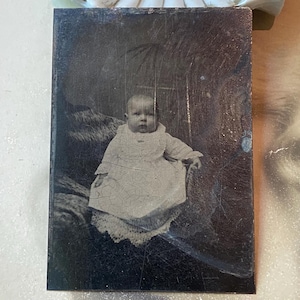 Antique Baby Vintage Tin Type Photograph
