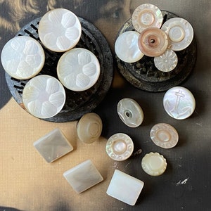 16 Vintage Mother of Pearl Buttons With Loop Shanks Vintage Button Carved