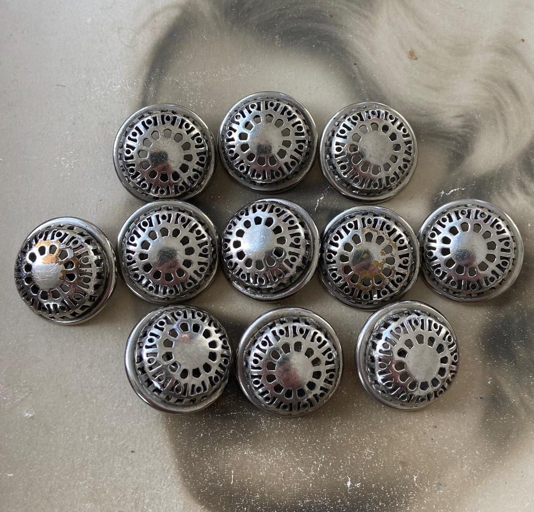 11 Vintage Buttons White Metal Round Perforated Matched Set - Etsy