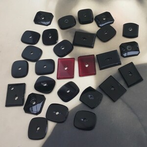27 Vintage Black Glass Insignia Ring Tops Supply Rectangle Cabochon