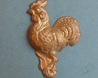 Vintage Brass Stamping Rooster Large Farm Bird Chicken