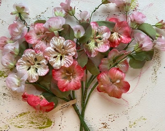 Vintage Hutmacherkunst Blumen Tschechoslowakei Trim Versorgung Apfelblüten Rosa Original Anhänger