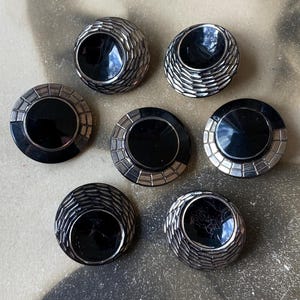 7 Vintage Black Glass Buttons Silver Accent Box Shanks Ges Gesch