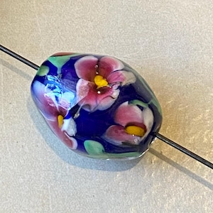 1 Large Glass Lamp Work Bead Focal Rosebuds Trapped Air Bubbles