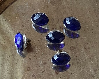 5 Vintage Two Part Glass Buttons Czechoslovakia Faceted Tops Diminutive Blue