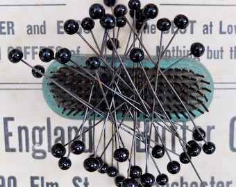 18 Vintage Glass Double Head Findings Victorian Black Glass Stamen Steel Animal Eyes