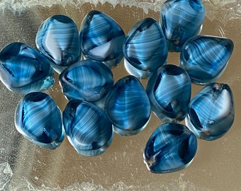 13 Vintage Givre Striped Glass Beads Two Color Blue Grey