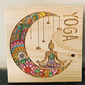 Yoga Zentangle Laser Egraved and Hand Painted Sign image 1