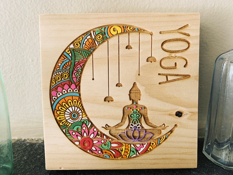 Yoga Zentangle Laser Egraved and Hand Painted Sign image 1