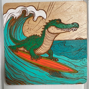 Surfing Alligator Art, Surfing Art, Alligator Art, Alligator Lover, Surf Lover, Beach Art, Ocean Lover, Floridia lover, Florida art,