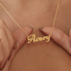 14k Gold Name Necklace, Personalized Name Necklace, Custom Name Necklace, Dainty Name Plate Necklace, Perfect Gift for Her, Wife, Mom, Women