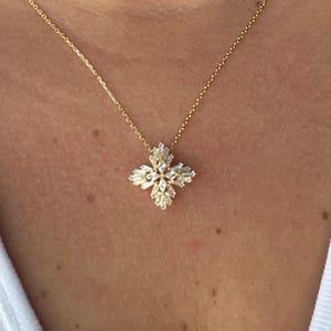 14k gouden klavertje vier ketting, baget-diamanthanger, Lucky Charm-sieraden, sierlijk handgemaakt cadeau voor haar, dames dames