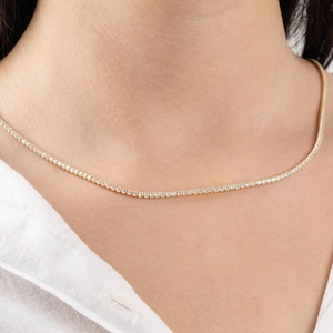 14k Gold Diamond Tennis Necklace, 3mm Lab-Grown Diamond Tennis Necklace, Dainty Choker Necklace, Bridesmaid Gift, Anniversary Gift for Her