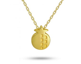 14k Gold Pomegranate Necklace – Minimalist Pomegranate Pendant – Handmade 925 Silver Lucky Jewelry – Gift of Abundance for Her Women