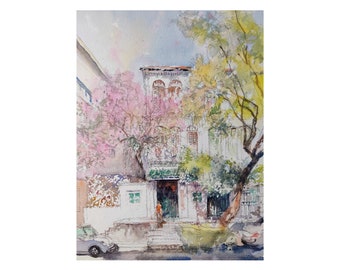 Emerald Hill, 9x12, original watercolor painting, asia travel, not a print, landscape, wallart id230218