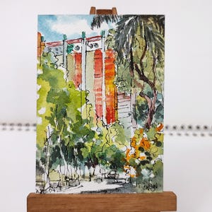 People's Park Complex Original ACEO Chinatown, Singapore, pentekening waslijn, aquarel muurkunst, id250618, geen afdruk