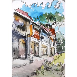Holanda V, Cingapura, cartão postal, tinta de lavagem de caneta linha pintura, pintura id250404 aquarela, não é uma impressão