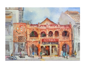 Red House in Katong, east Singapore original watercolor painting, asia travel, not a print, landscape, wallart id230331