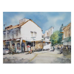 Joo Chiat, 9x12, Peranakan Singapore painting, watercolour, asia travel, not a print, landscape, wallart id250515