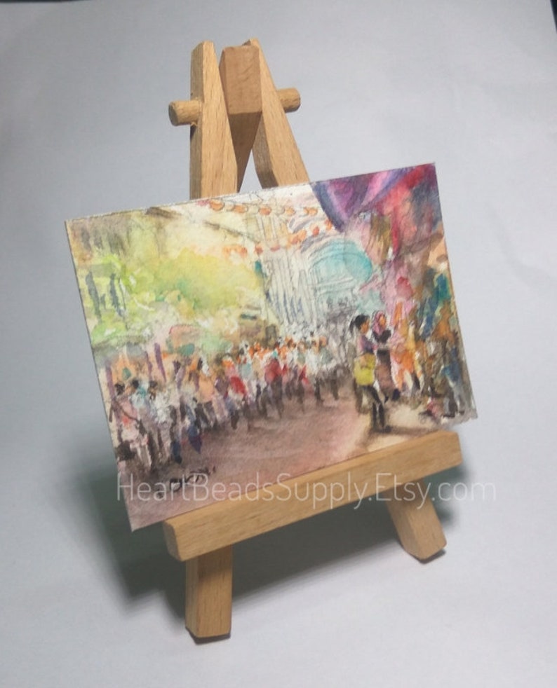 shopping Chinatown tourist street scene Asia watercolor painting id180525 atc miniature art landscape Original Aceo