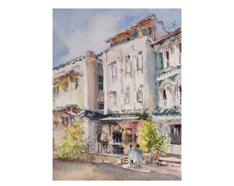 Ann Siang Hill, Singapore, 9x12, Chinatown, original watercolor painting, asia travel, not a print, landscape, wallart id221213