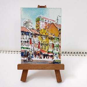 Originale Aceo, Chinatown, Singapore, disegno a penna con inchiostro, acquerello, murale, paesaggio id250618 non è una stampa