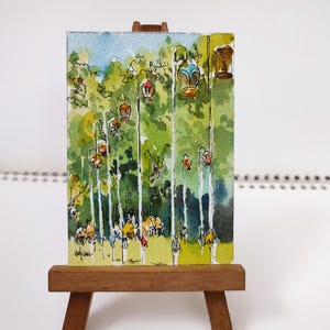 Kebun Bahru Bird Singing Club, Original Aceo, Singapore, pen, inktwaslijntekening, aquarel schilderij muurkunst id250618, geen afdruk